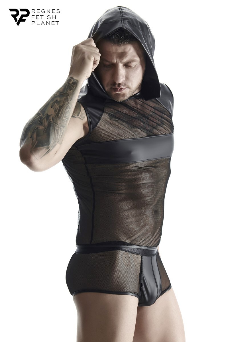 T-shirt à capuche wetlook et..